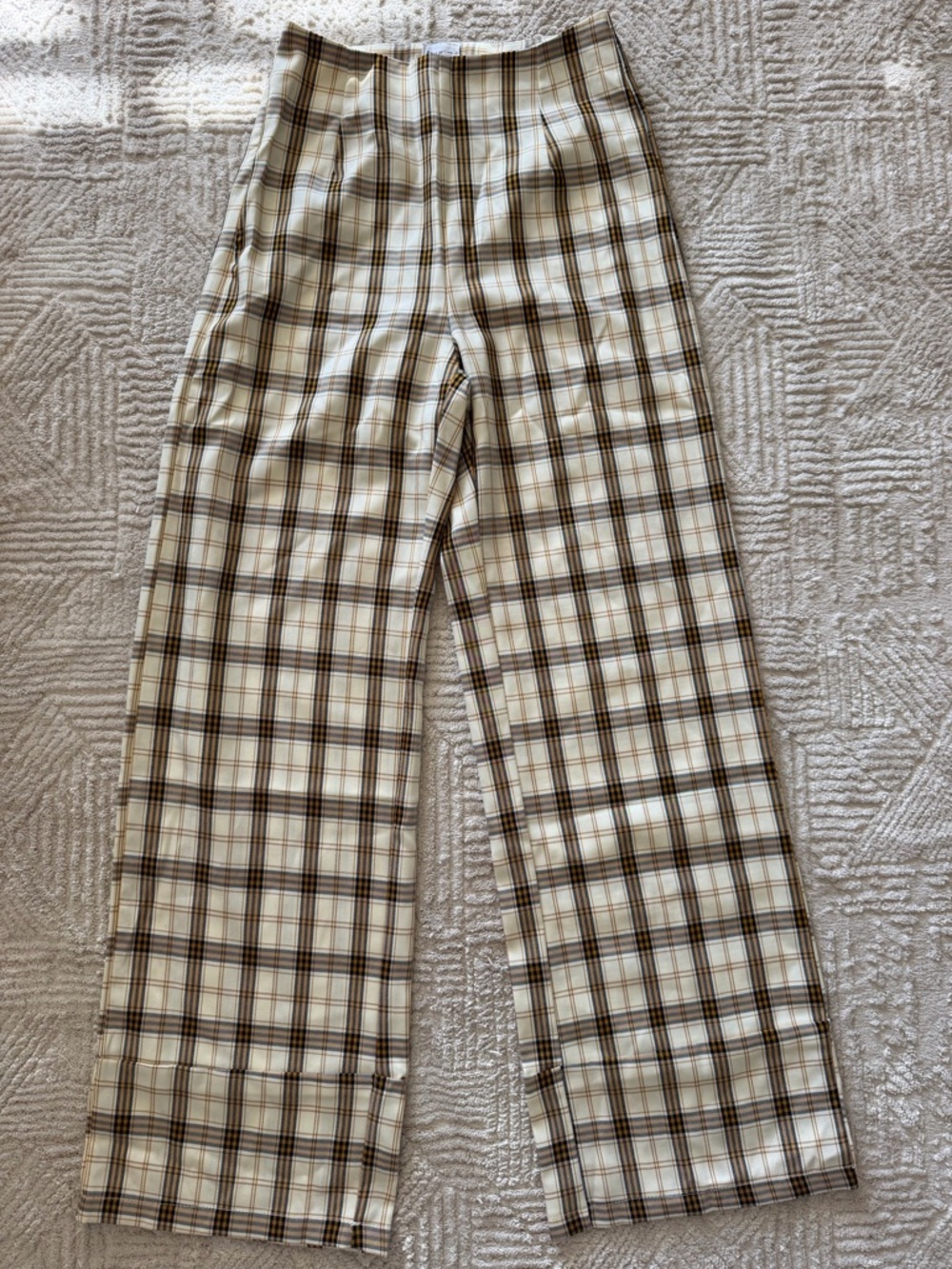 Princess Polly Plaid Wide-Leg Pants in Cream and Brown